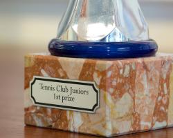 Personalisierte Trophäe mit einer Platte aus Gravolase™ Metallics Gravurmaterial