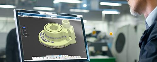 Gravur Software Type3 für die Projektion von graviertem Text auf ein industrielles 3D-Bauteil